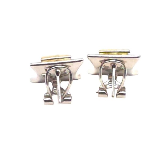 Gold & Silver Tone Stud Clip-On Earrings With Slot Design & Rhinestones - Picture 2 of 4